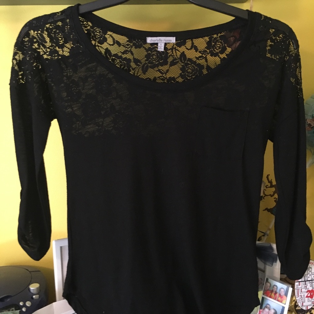 Charlotte Russe 3/4 Sleeve Lace Back Tee